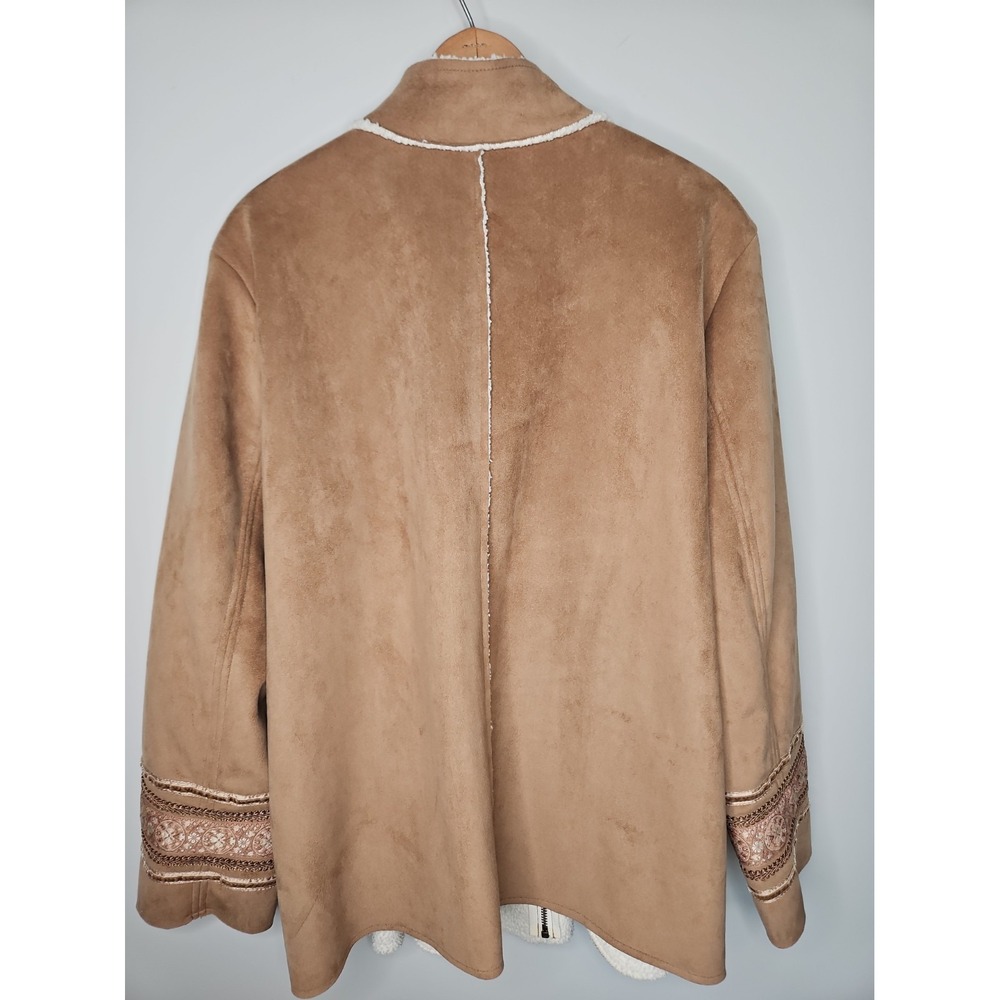 Cj Banks Jacket 1X Brown Faux Suede Sherpa Velvet Trim Boho Western Indie Y2K - Picture 8 of 13